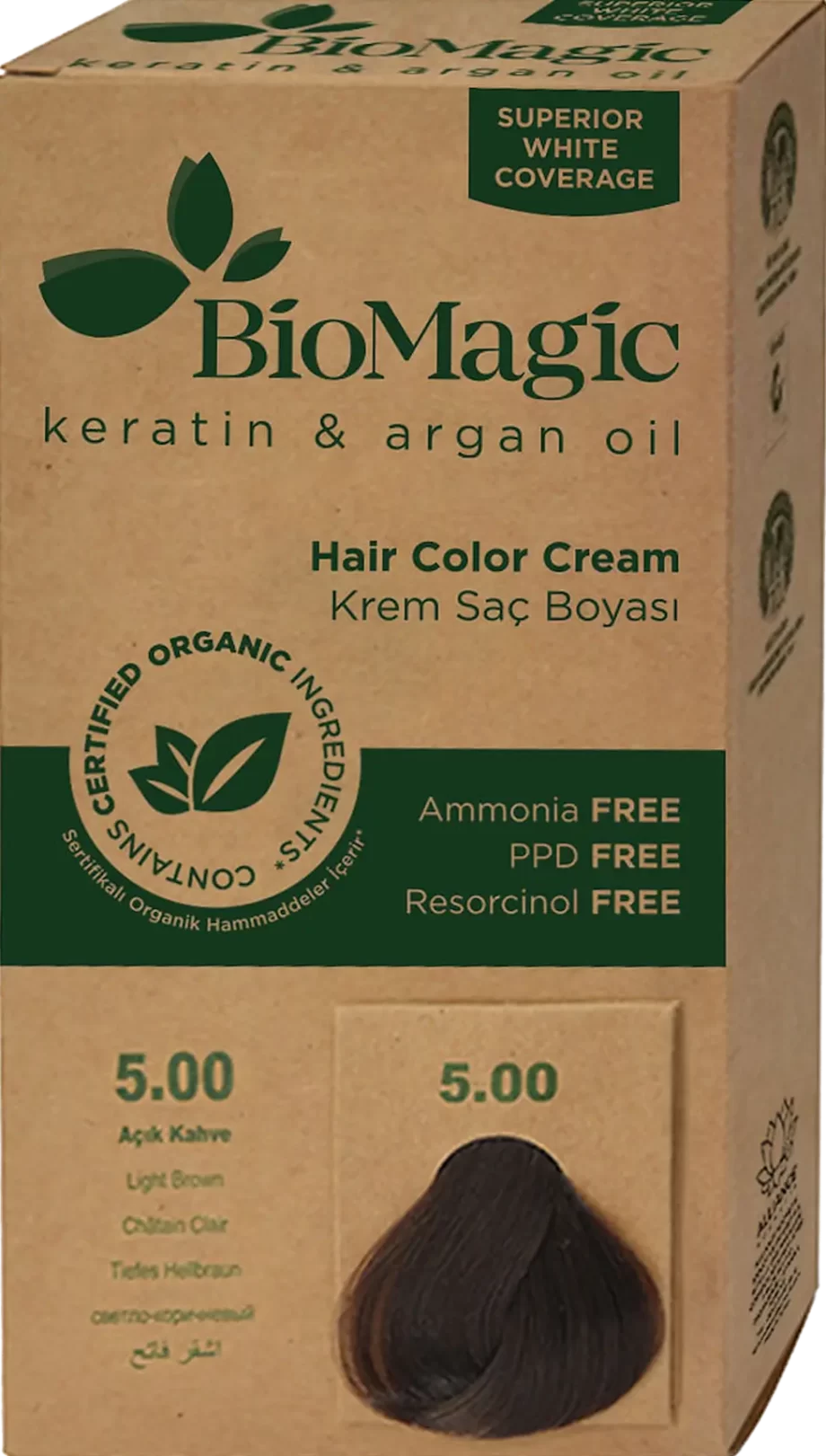 biomagic 5.00 light brown permanent hair color cream
