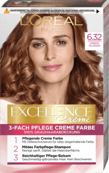 loreal paris excellence 6.32 light sun brown permanent hair color
