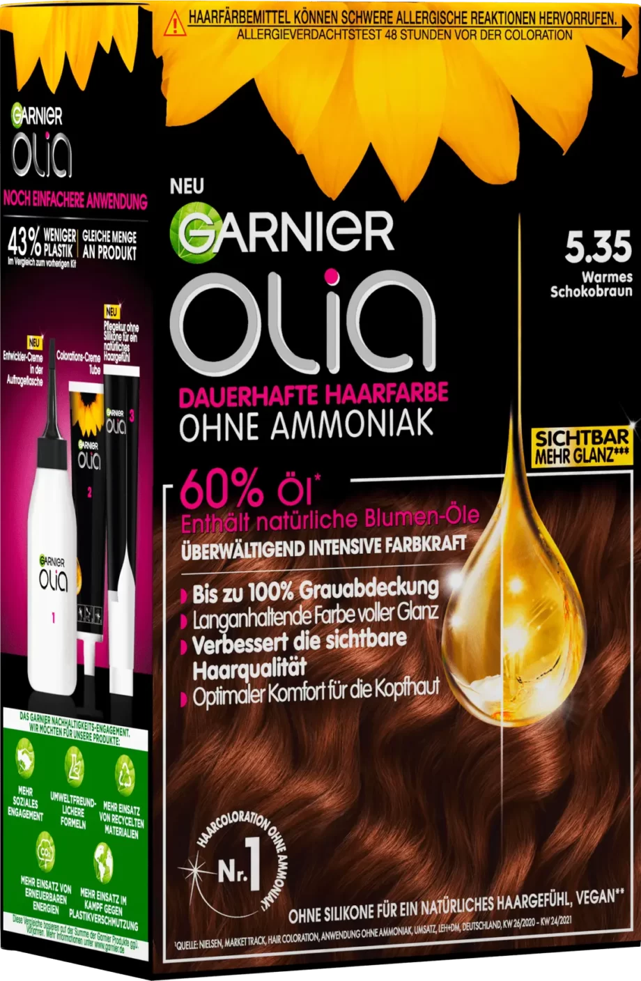 garnier olia 5.35 warm chocolate brown permanent hair color
